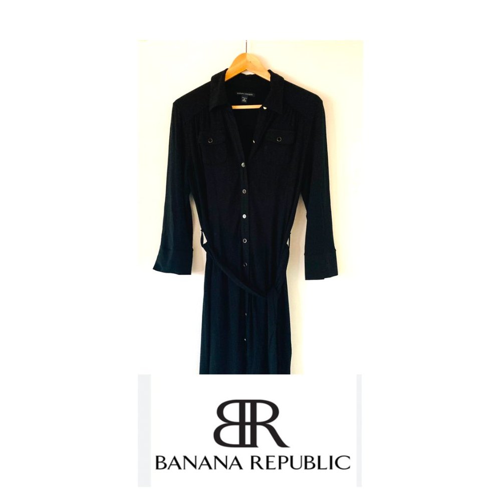 Banana Republic Belted Shirtdress, Black (Sz 6)